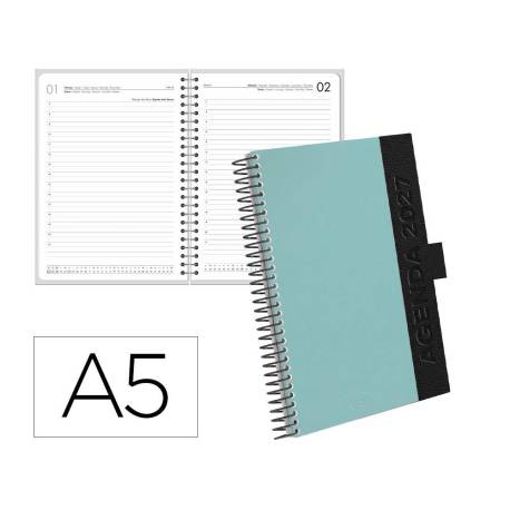 AGENDA OFICINA MARCA LIDERPAPEL 2027 ESPIRAL CORPORATE A DIA PAGINA A5 BILINGUE 70G PAPEL FSC TURQUOISE