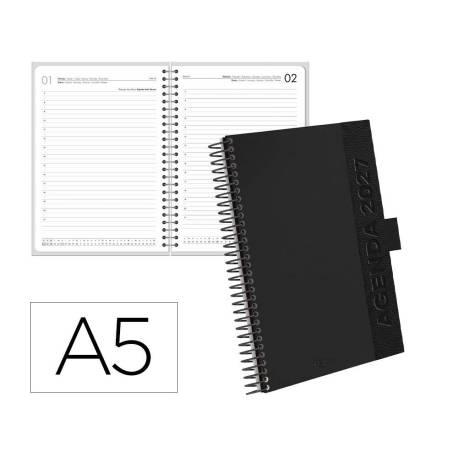 AGENDA OFICINA MARCA LIDERPAPEL 2027 ESPIRAL CORPORATE A DIA PAGINA A5 BILINGUE 70G PAPEL FSC BLACK