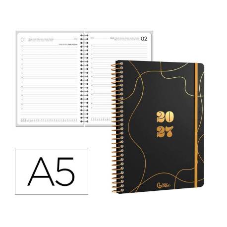 AGENDA OFICINA MARCA LIDERPAPEL 2027 ESPIRAL PERISSA DIA PAGINA A5 BILINGUE 80G PAPEL FSC DESIGN 1