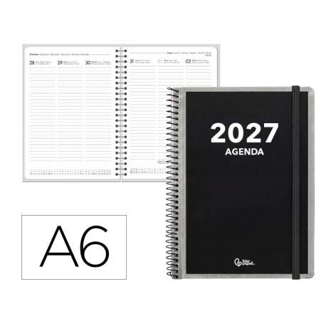 AGENDA OFICINA MARCA LIDERPAPEL 2027 ESPIRAL PERSONALIZABLE SEMANA VISTA A6 BILINGUE 70G PAPEL FSC DESIGN 1