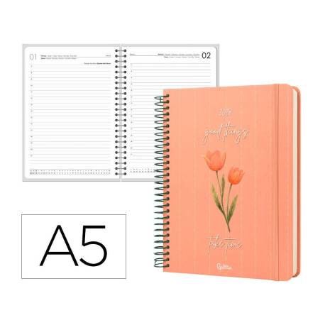 AGENDA OFICINA MARCA LIDERPAPEL 2027 ESPIRAL FLOWERS A DIA PAGINA A5 BILINGUE 70G PAPEL FSC DESIGN 4