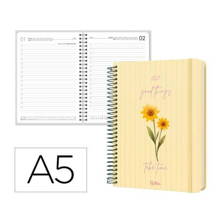 AGENDA OFICINA MARCA LIDERPAPEL 2027 ESPIRAL FLOWERS A DIA PAGINA A5 BILINGUE 70G PAPEL FSC DESIGN 2