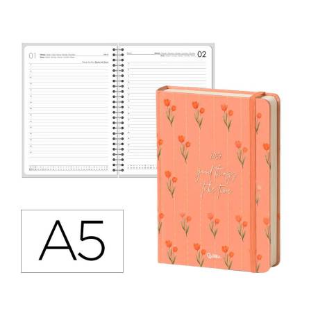 AGENDA OFICINA MARCA LIDERPAPEL 2027 ENCUADERNADA FLOWERS A SEMANA VISTA A5 BILINGUE 70G PAPEL FSC DESIGN 4