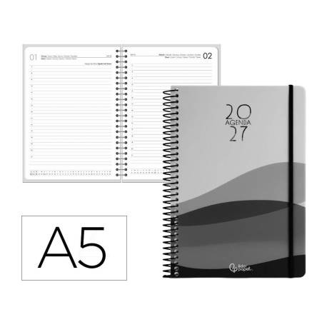 AGENDA OFICINA MARCA LIDERPAPEL 2027 ESPIRAL GAZI DIA PAGINA A5 BILINGUE 70G PAPEL FSC DESIGN 1