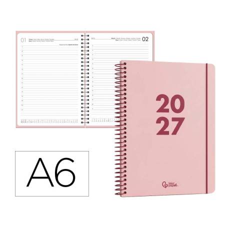 AGENDA OFICINA MARCA LIDERPAPEL 2027 ESPIRAL BASIC DIA PAGINA A6 BILINGUE 60G PAPEL FSC DESIGN 6