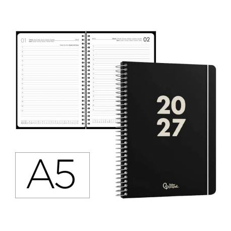AGENDA OFICINA MARCA LIDERPAPEL 2027 ESPIRAL BASIC DIA PAGINA A5 BILINGUE 60G PAPEL FSC DESIGN 1