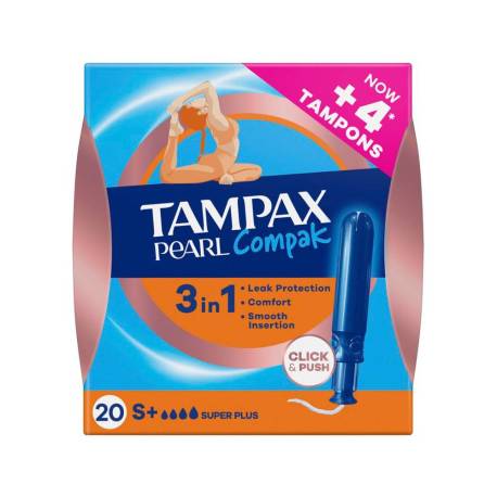 TAMPON MARCA TAMPAX PEARL COMPAK SUPER PLUS CAJA DE 20 UNIDADES