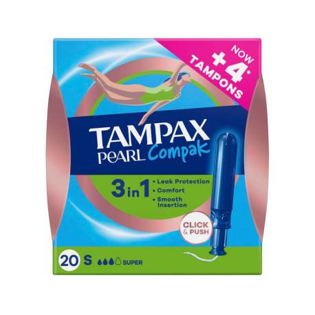 TAMPON MARCA TAMPAX PEARL COMPAK SUPER CAJA DE 20 UNIDADES
