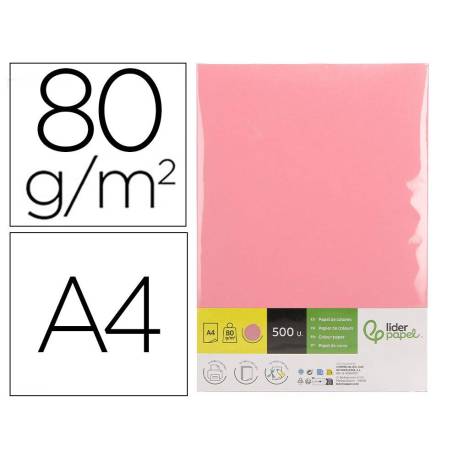 PAPEL COLOR MARCA LIDERPAPEL DIN A4 80 GR ROSA PAQUETE DE 500 HOJAS