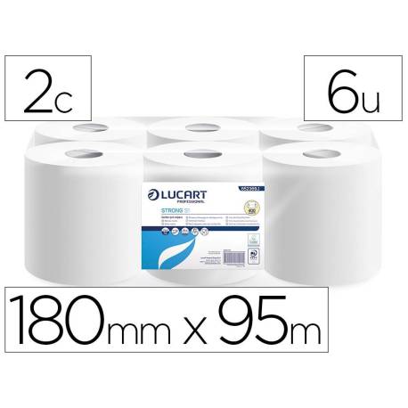 PAPEL SECAMANOS MARCA LUCART CELULOSA VIRGEN 16,5 G 2 CAPAS 180 MM X 95 M PAQUETE DE 6 ROLLOS