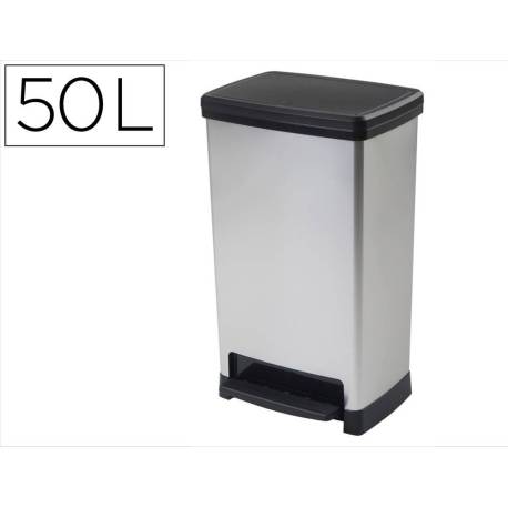 CONTENEDOR PLASTICO MARCA CEP ELITE CON TAPA Y PEDAL DOS COMPARTIMENTOS 50 L COLOR PLATA 390X288X654 MM