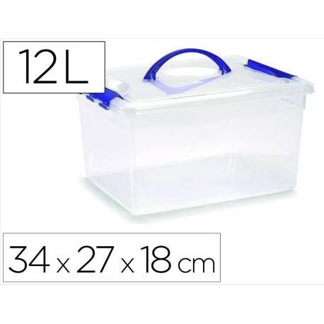 CONTENEDOR PLASTICO PLASTICFORTE N 9 TRANSPARENTE CON TAPA Y ASA CAPACIDAD 12 L