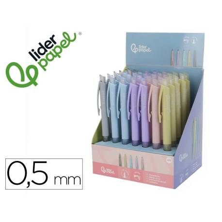 PORTAMINAS MARCA LIDERPAPEL COLECCION 1 CON CLIP Y GOMA 0.5 MM 5 COLORES SURTIDOS