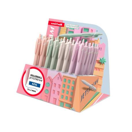 BOLIGRAFO MARCA UNI-BALL JET STREAM SPORT SXN-150 TINTA HIBRIDA AZUL EXPOSITOR DE 48 UNIDADES COLORES PASTEL SURTIDOS