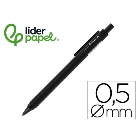 PORTAMINAS MARCA LIDERPAPEL COLECCION 5 CON CLIP Y GOMA PUNTA 0.5 MM NEGRO