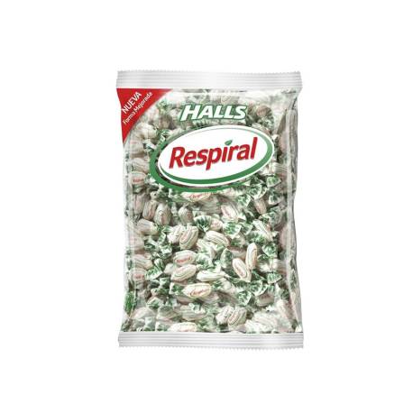 Caramelos halls respiral sabor menta eucalipto bolsa de 1 kg.