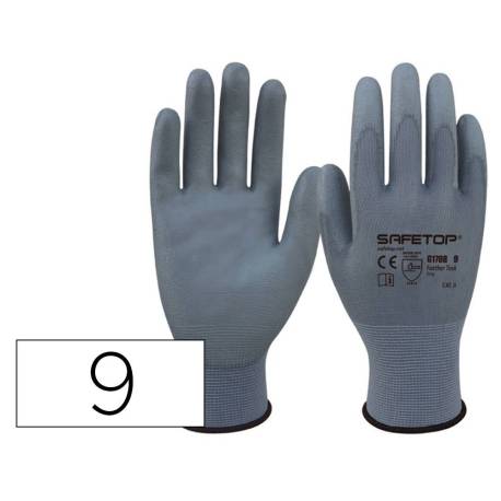 GUANTES DE POLIURETANO MARCA SAFETOP FEATHER TASK SINTETICO TALLA 9
