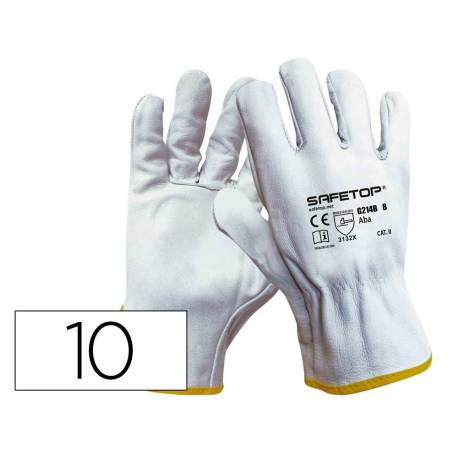 GUANTES DE PIEL MARCA SAFETOP ABA STANDARD EN388 100 C COLOR BLANCO TALLA 10