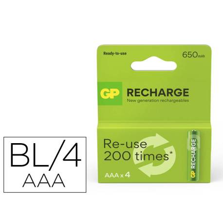 PILA MARCA GP RECARGABLE AAA 650 MAH BLISTER DE 4 UNIDADES