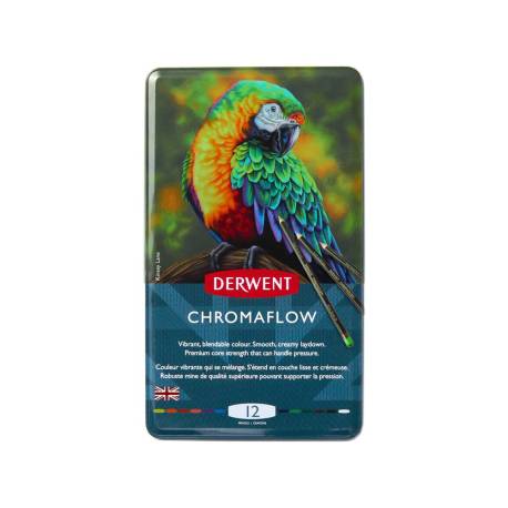LAPICES DE COLORES MARCA DERWENT CHROMAFLOW CAJA METALICA DE 12 UNIDADES COLORES SURTIDOS
