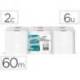 PAPEL SECAMANOS MARCA AMOOS INDUSTRIAL 2 CAPAS 32G/M2 CELULOSA BLANCO 60 MT PAQUETE DE 6 BOBINAS