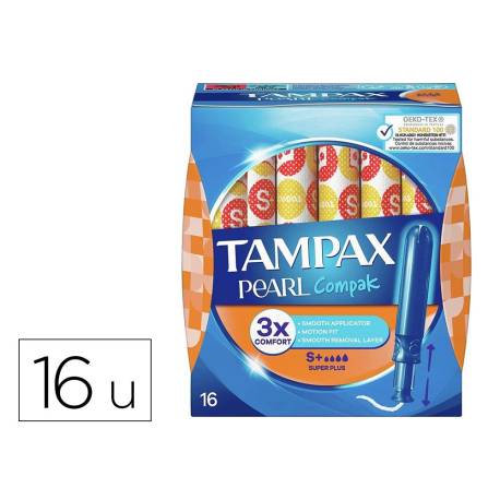 TAMPON MARCA TAMPAX PEARL COMPAK SUPER PLUS CAJA DE 16 UNIDADES