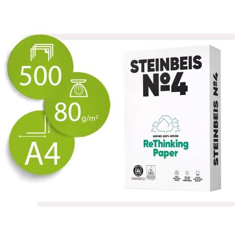 PAPEL FOTOCOPIADORA MARCA STEINBEIS N.4 100% RECICLADO DIN A4 80 GRAMOS PAQUETE DE 500 HOJAS