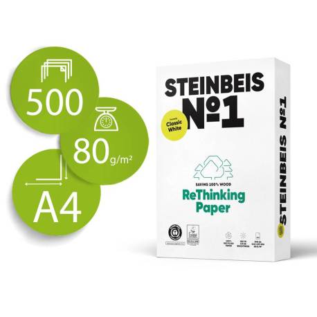 PAPEL FOTOCOPIADORA MARCA STEINBEIS N.1 100% RECICLADO DIN A4 80 GRAMOS PAQUETE DE 500 HOJAS