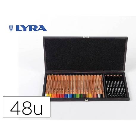 LAPICES DE COLORES MARCA LYRA REMBRANDT POLYCOLOR 36 COLORES SURTIDOS + 12 LAPICES DE GRAFITO EN MALETIN DE MADERA