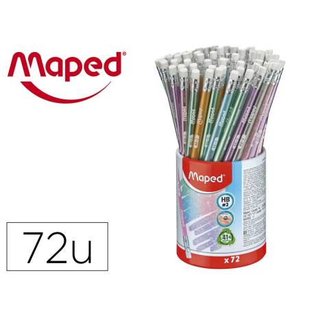 LAPIZ DE GRAFITO MARCA MAPED PLASTICO GLITTER DECO HB CON GOMA COLORES SURTIDOS