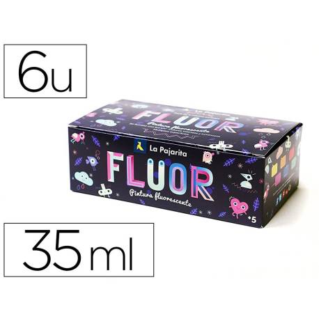 PINTURA ACRILICA MARCA LA PAJARITA FLUORESCENTE 35 ML CAJA DE 6 UNIDADES COLORES SURTIDOS