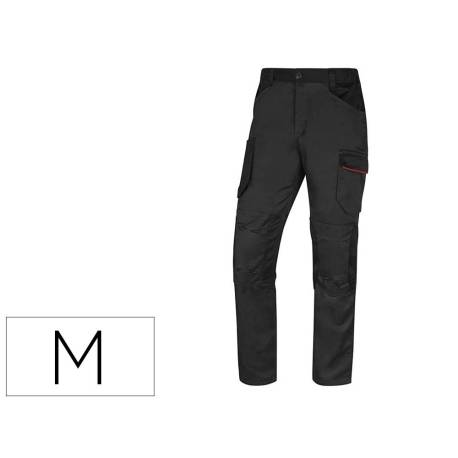 PANTALON DE TRABAJO MARCA DELTAPLUS CON CINTURA ELASTICA 7 BOLSILLOS COLOR GRIS-ROJO TALLA M
