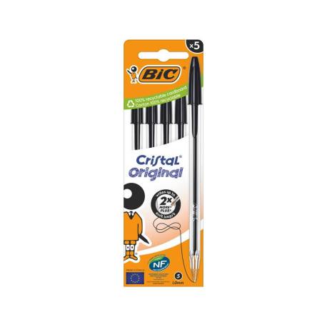 BOLIGRAFO BIC CRISTAL MEDIUM TRAZO DE 1 MM COLOR NEGRO 5 UNIDADES