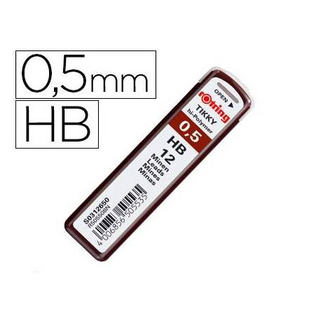 MINAS MARCA ROTRING GRAFITO 0,5 MM HB ESTUCHE DE 12 MINAS