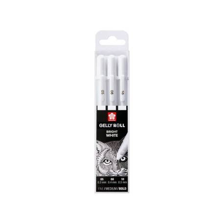 ROTULADOR ROLLER MARCA SAKURA GELLY BASIC BLANCO ESTUCHE DE 3 UNIDADES