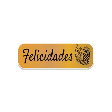 ROLLO 250 ETIQUETAS HOLOGRAFICA COLOR ORO "FELICIDADES" REGALOS