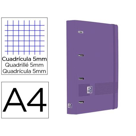 CARPETA 4 ANILLAS MARCA OXFORD EUROPEANBINDER LIVE&GO TAPA POLIFOAM DIN A4 + RECAMBIO 120 HOJAS CUADRO 5 MM LILA