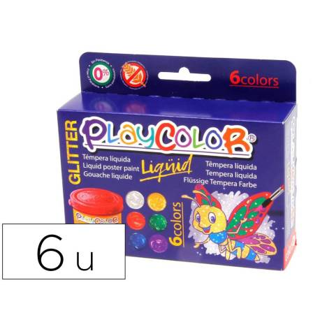 TEMPERA LIQUIDA MARCA PLAYCOLOR LIQUID GLITTER 40 ML CAJA DE 6 UNIDADES COLORES SURTIDOS
