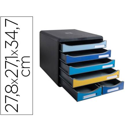 FICHERO DE CAJONES SOBREMESA MARCA EXACOMPTA BIG BOX MAXI BEE BLUE 6 CAJONES COLORES SURTIDOS