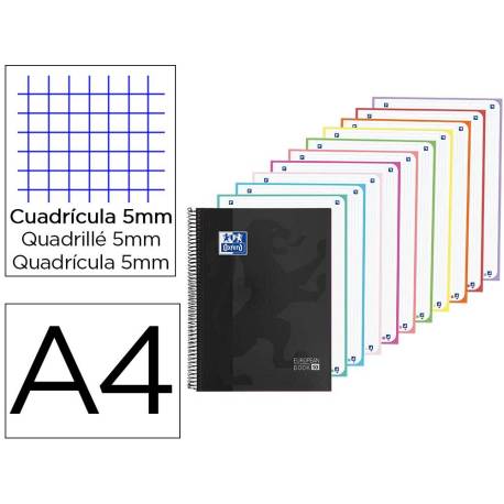 CUADERNO ESPIRAL MARCA OXFORD EUROPEANBOOK 10 TAPA EXTRADURA DIN A4 200 HOJAS CUADRO 5 MM COLOR NEGRO