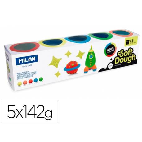 PLASTILINA MILAN SOFT DOUGH NEON CAJA DE 5 BOTES COLORES SURTIDOS 142 GR