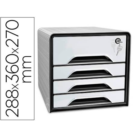 FICHERO CAJONES DE SOBREMESA CEP CON CERRADURA 4 CAJONES COLOR BLANCO/NEGRO 288X360X270 MM