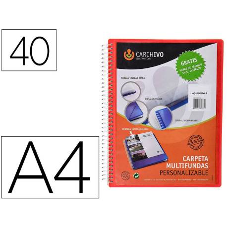 CARPETA CARCHIVO POLIPROPILENO CANGURO ESCAPARATE CON ESPIRAL 40 FUNDAS CIERRE GOMASDIN A4