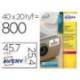 ETIQUETA ADHESIVA MARCA AVERY POLIESTER SUPER ADHERENTE BLANCA 45,7X25,4 MM IMPRESORA LASER PACK DE 800 UNIDADES