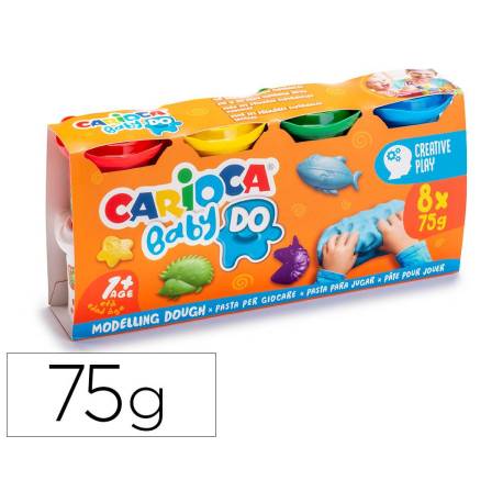 PASTA DE MODELAR MARCA CARIOCA BABY DOUGH BOTE 75 G SET DE 8 COLORES SURTIDOS