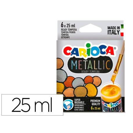 TEMPERA ESCOLAR MARCA CARIOCA METALLIC BOTE 25 ML CAJA DE 6 COLORES SURTIDOS
