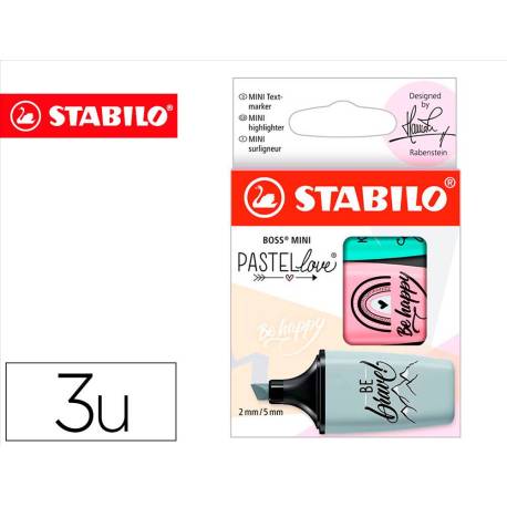 ROTULADOR MARCA STABILO BOSS MINI PASTEL LOVE ESTUCHE DE 3 UNIDADES PIZCA DE MENTA/RUBOR ROSA/TOQUE DE TURQUESA