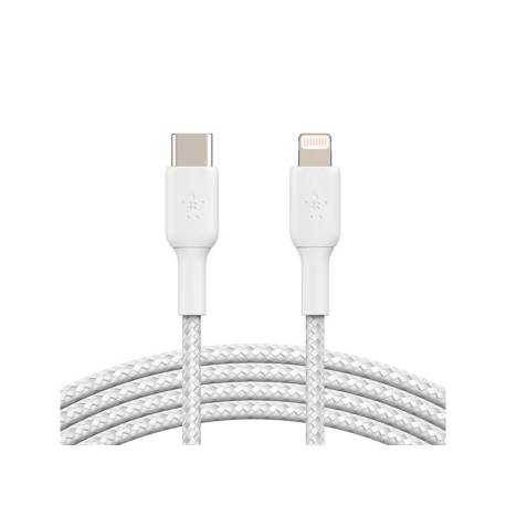 CABLE TRENZADO BELKIN CAA004BT1MWH USB-C A LIGHTNING BOOST CHARGE LARGO 1 M BLANCO