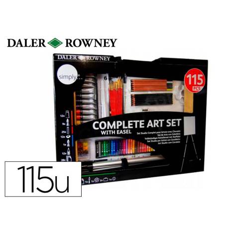 SET DE PINTURAS MARCA DALER ROWNEY 115 PIEZAS CON CABALLETE DE ALUMINIO PLEGABLE 457X73X584 MM