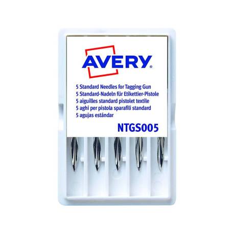 REPUESTO DE AGUJA MARCA AVERY CORTA ESTANDAR BASE PLASTICO PARA PISTOLA DE NAVETES TGS005 CAJA DE 5 UNIDADES